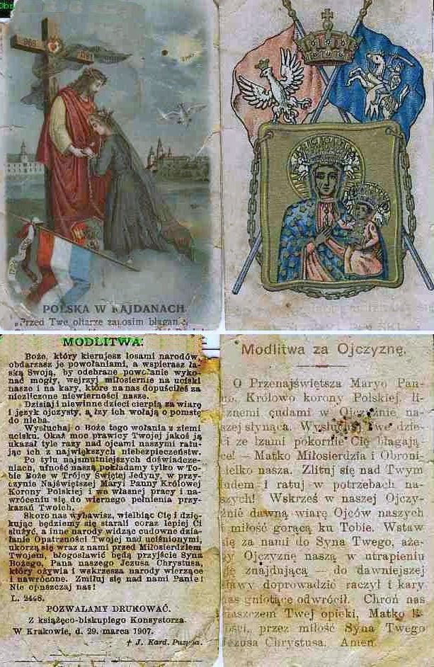 KKE 5944a.jpg - Dok. Karta z Modlitewnika „Tarcza Polska” Jana Paszkowskiego, Gródek, 1888 r. wraz z obrazkami patriotycznymi, Kraków, 29 III 1907 r.